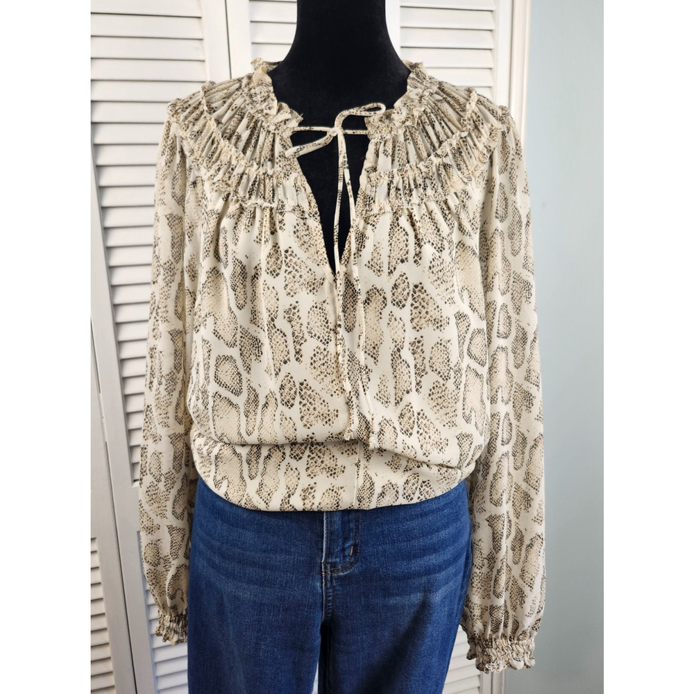 Current Air Anthropologie Snake Print Blouse size M Chiffon Peasant Top